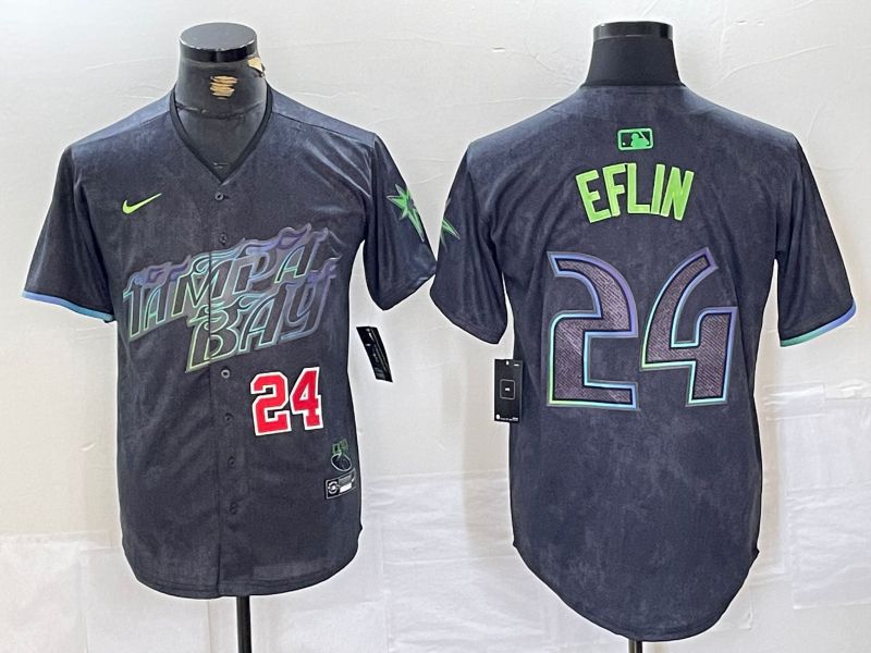 Men Tampa Bay Rays #24 Eflin Black City Edition Nike 2024 MLB Jersey style 3